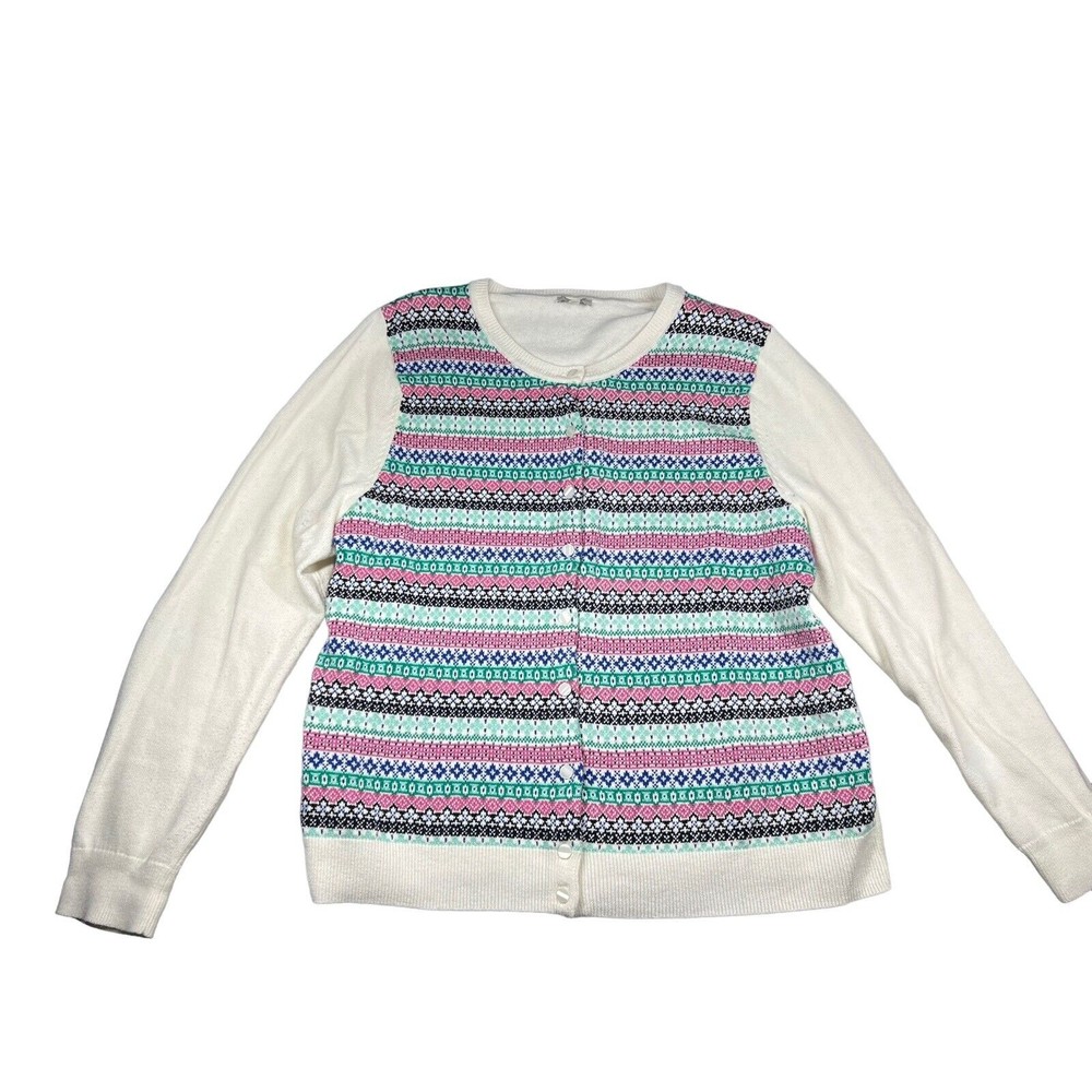 Talbots Fair Isle Multicolor Long Sleeve‎ Cotton Blend Cardigan, Size XL